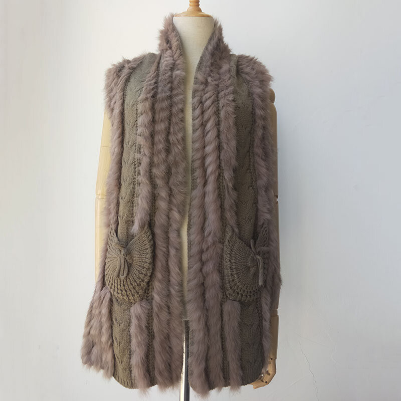 本物のウサギの毛皮で編まれた女性のカジュアルな秋のベスト,安い価格で販売,2019