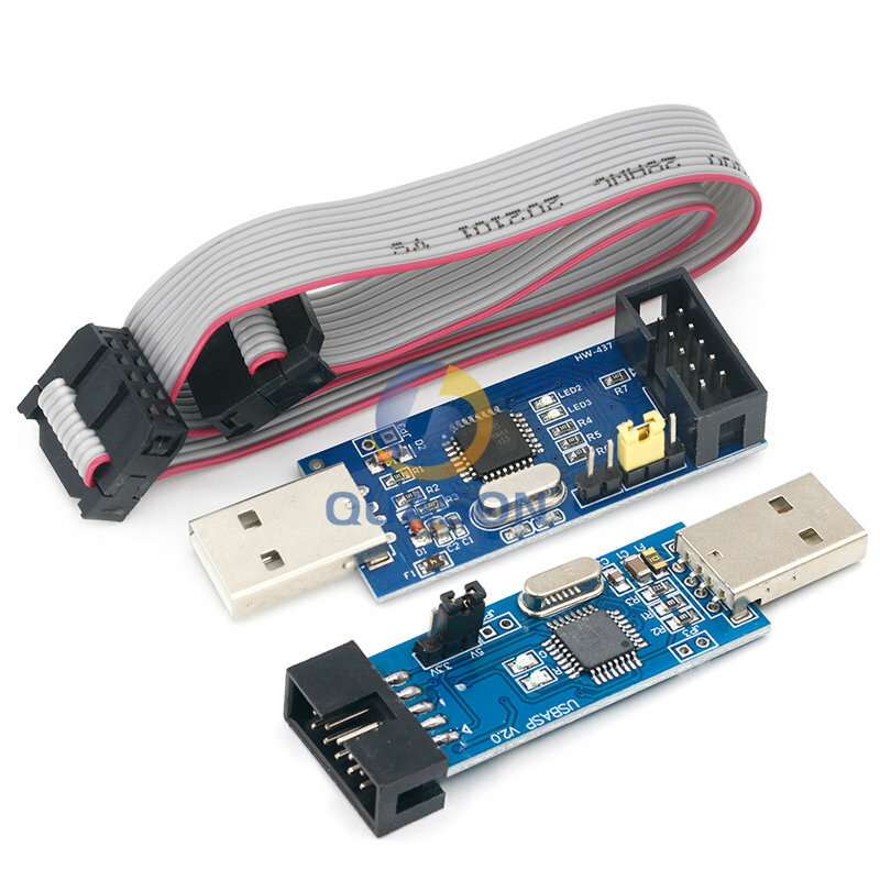 1Set USBASP USBISP AVR Programmer USB ATMEGA8 ATMEGA128 ATtiny/BISA/PWM 10Pin Kawat Modul DIY + 10Pin untuk 6 Pin Adaptor Papan
