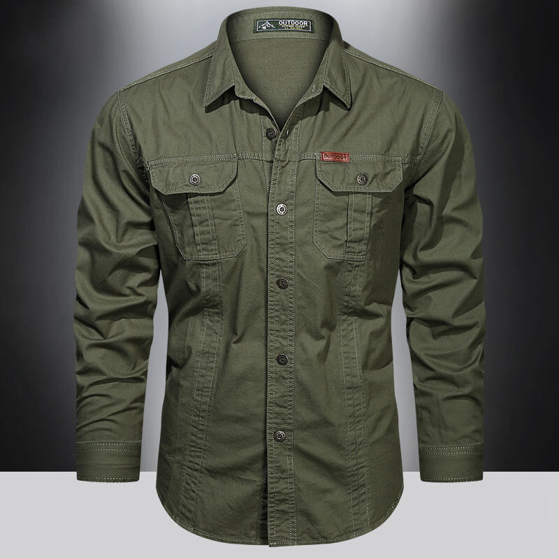 2023 Cargo Shirt Mannen Lange Mouwen Casual Katoenen Shirts Hoge Kwaliteit Camisa Militar Overshirt Merk Kleding Zwarte Blouses 5xl