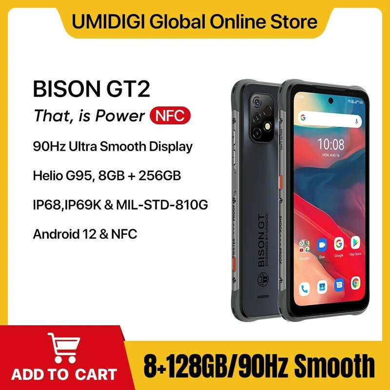 UMIDIGI BISON GT2 Android 12 IP68 Rugged Smartphone 6150MAh 8GB + 128GB Helio G95 6.5" FHD+ NFC 64MP AI Triple Camera Cell Phone