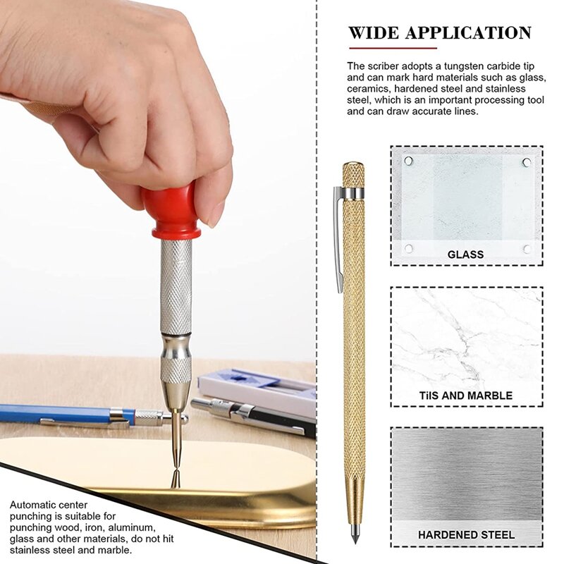 8 Pieces Carpenter Scriber Marking Kit Includes 4 Mechanical Carpenter Pencils,Metal Carbide Scriber For Glass, Ceramics