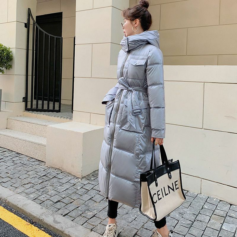 Zimowy nowy bawełniany płaszcz damski długi, zagęszczony, ekskluzywny płaszcz damski z kapturem, formalny, bawełniany płaszcz płaszcz wiatroszczelny parki