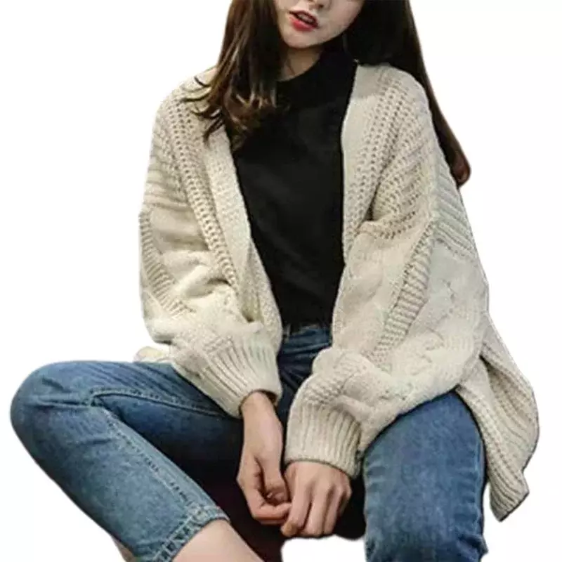 Oversized Knit Sweater Brown 2022 Autumn Winter New Women Korean Fashion Sweet Long Sleeve Twisted Knitted Coat Sweater Cardigan