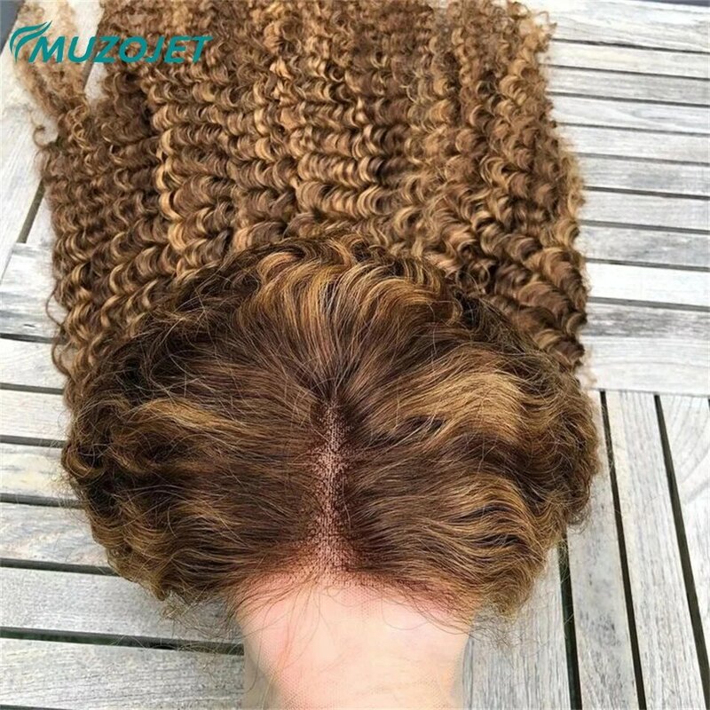 13x4 HD кудрявый хайлайтер медовый светлый цвет кружевные передние человеческие волосы глубокая волна кружевной передний парик бразильская плотность 180% для черных женщин