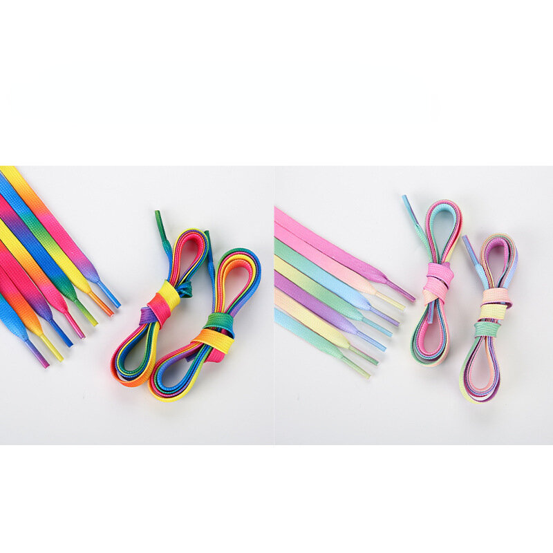 1 pasang tali sepatu gradien, tali sepatu datar elastis untuk sneaker kasual pelangi poliester untuk anak-anak dan dewasa