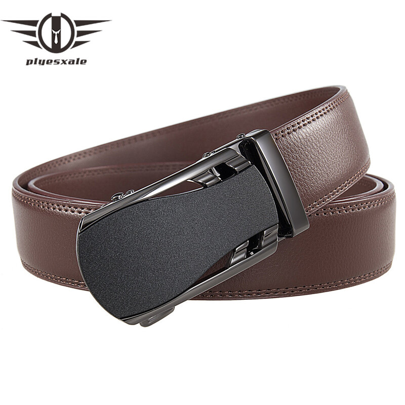 Plyesxale Cowskin Genuine Luxury Leather Belts for Men Designer Automatic Alloy Buckle Male Belts Black Coffee Jeans Belt B1527
