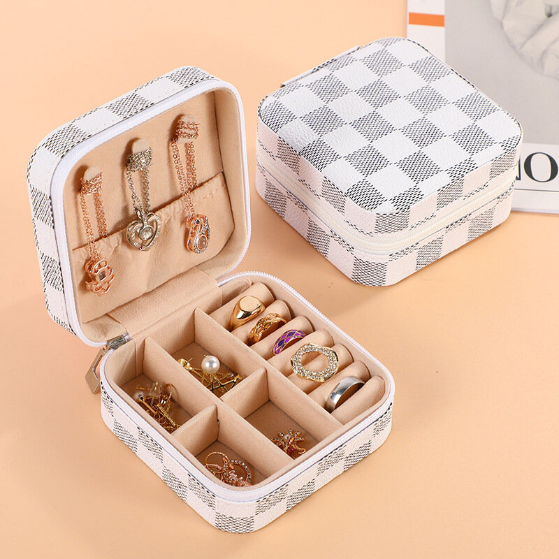 Mini caja de almacenamiento de joyas portátil, organizador de viaje, estuche de joyería, almacenamiento de cuero, pendientes, collar, anillo, exhibición