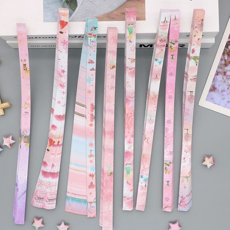 Tiras de papel de estrellas de Origami Sakura, decoración de estrellas de la suerte, papel plegable para manualidades, suministros de arte para niños, 540 hojas