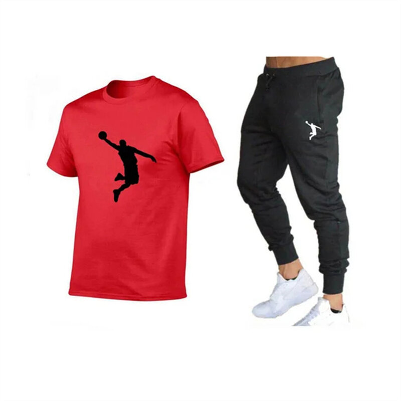 2024 Summer Men's Tracksuit Suit Brand Short Sleeve T-Shirt + Trouser 2-Piece Set Fitness Jogging Sports Pants Sportswear Suit