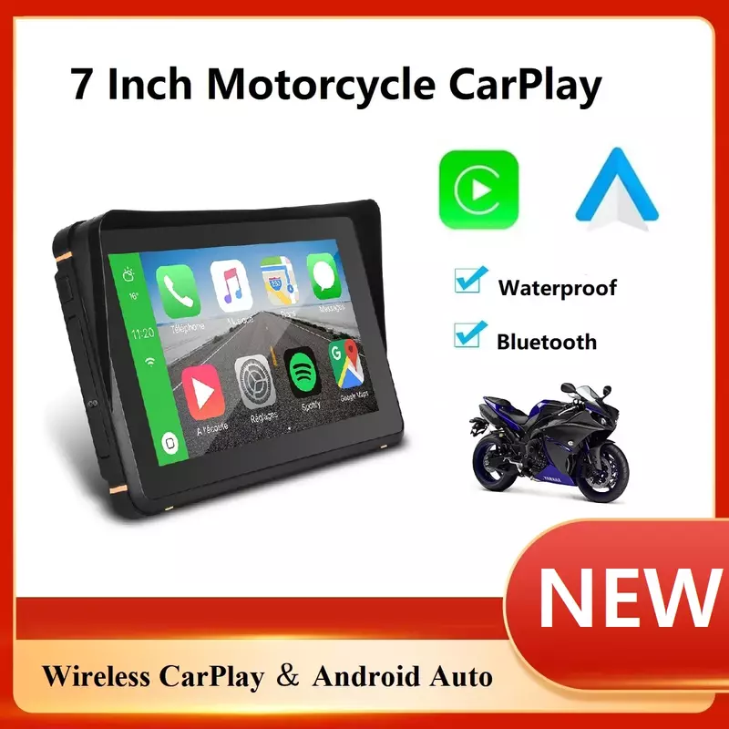 オートバイ用ワイヤレスCarplayコントローラー,防水モニター,Android自動,Bluetooth,7インチ