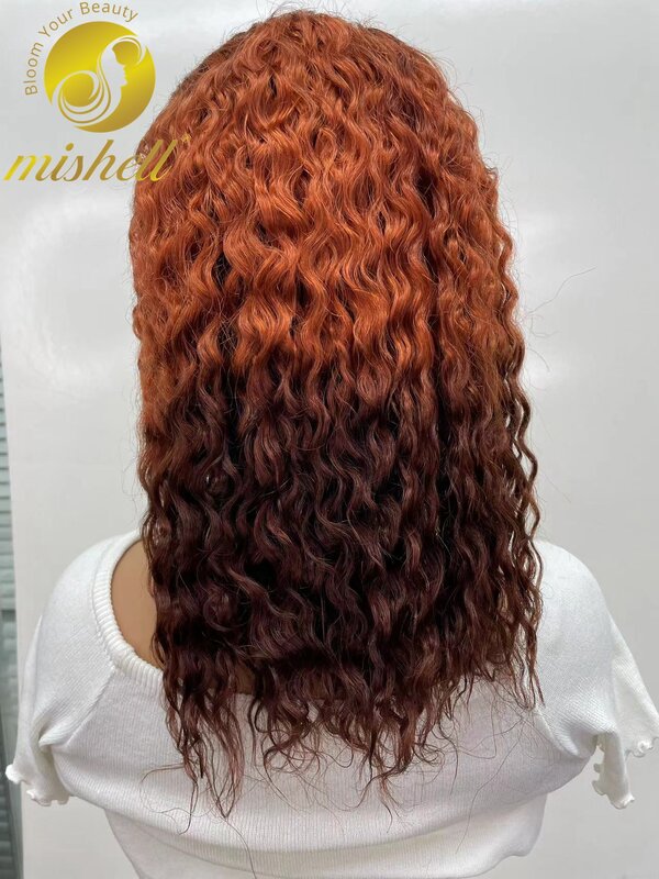 Peluca de cabello humano rizado para mujer, postizo de encaje frontal con ondas al agua, color naranja jengibre, 10-16 pulgadas, 13x4, 200% de densidad, 4/350/4