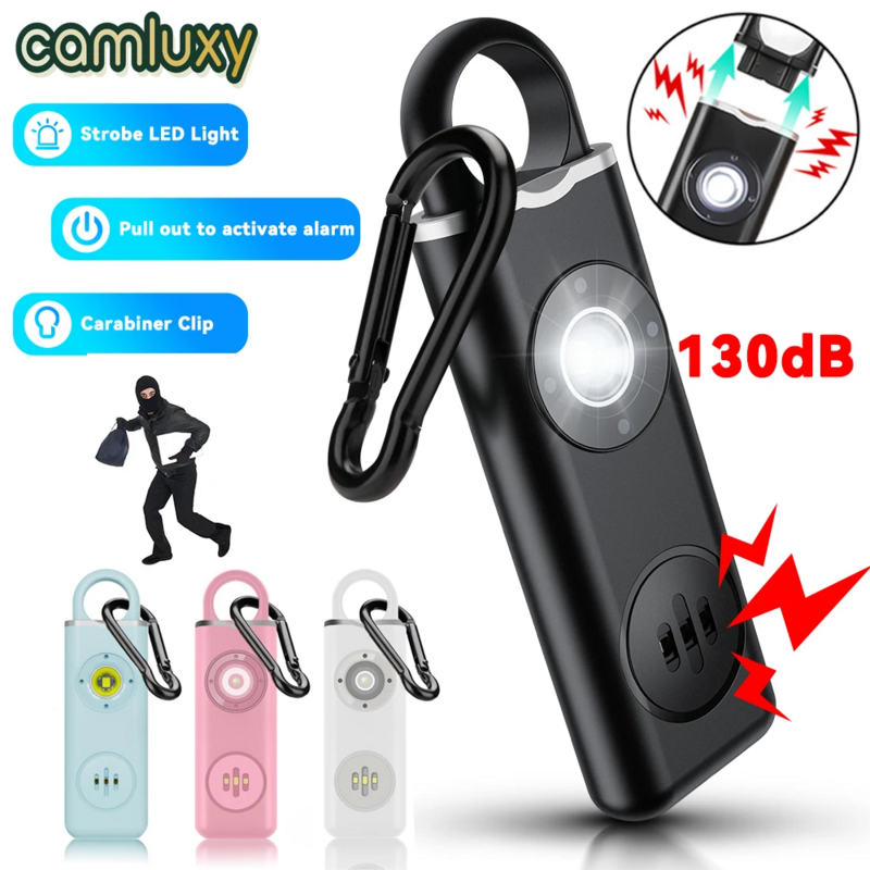 Camluxy-alarma Personal de autodefensa para mujer y niña, llavero con luz LED, sirena de autodefensa, alarma de seguridad, 130dB
