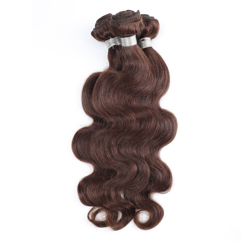 実体波の毛束100% 人毛織りナチュラルカラー #4ブラウンレミーヘアエクステンション1/2/3個色ウィービング