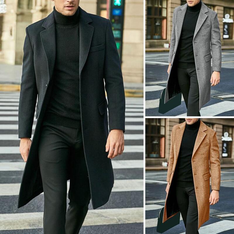 男性用の英国スタイルの防風ロングコート,男性用の厚い膝丈ウインドブレーカー,襟付きシングルブレストの丈夫なデザイン