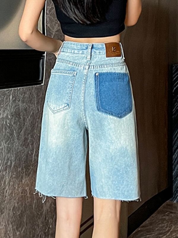 Lose gerade schicke Kontrast farbe gewaschen Frauen Jeans Sommer neue Straße einfache grundlegende hohe Taille schlanke lässige Vintage weibliche Jeans