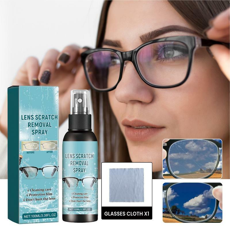 Spray nettoyant pour lentilles de lunettes, spray nettoyant pour lunettes, solution avec gril, kit de pulvérisation pour toutes les lentilles, 100ml