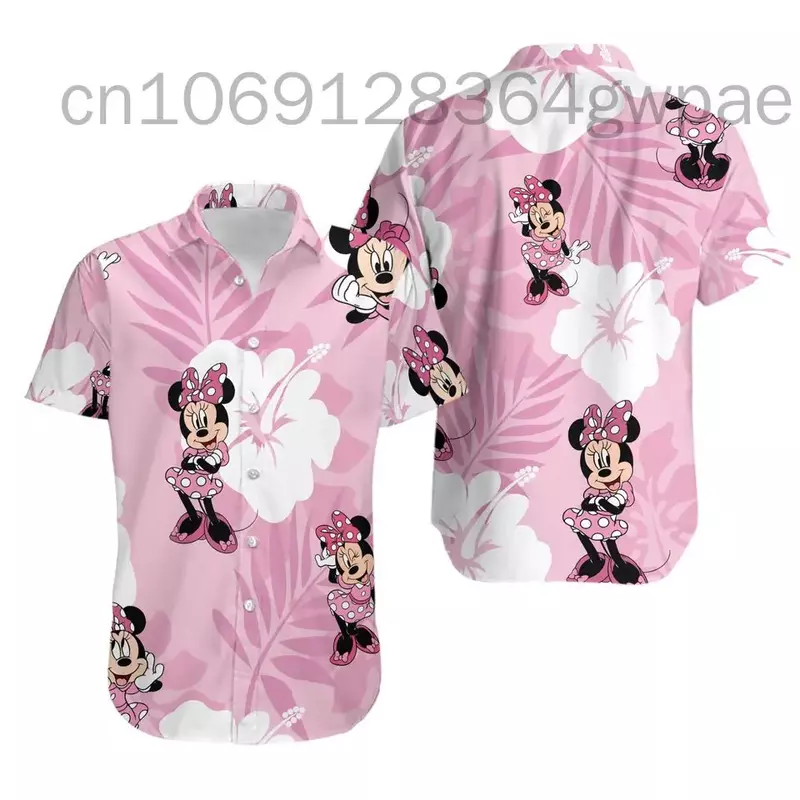 Minnie Mouse koszula hawajska damska męska z krótkim rękawem koszula plażowa Disney w stylu Casual, imprezowa zapinana koszula hawajska moda uliczna