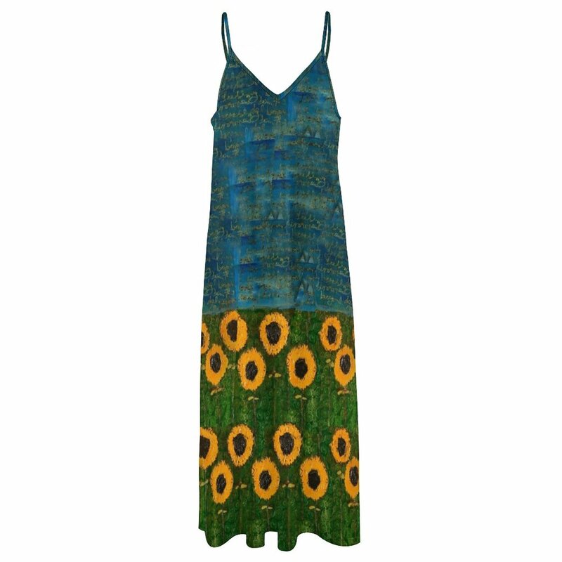 루미 해바라기 민소매 드레스, 우아한 여성 드레스