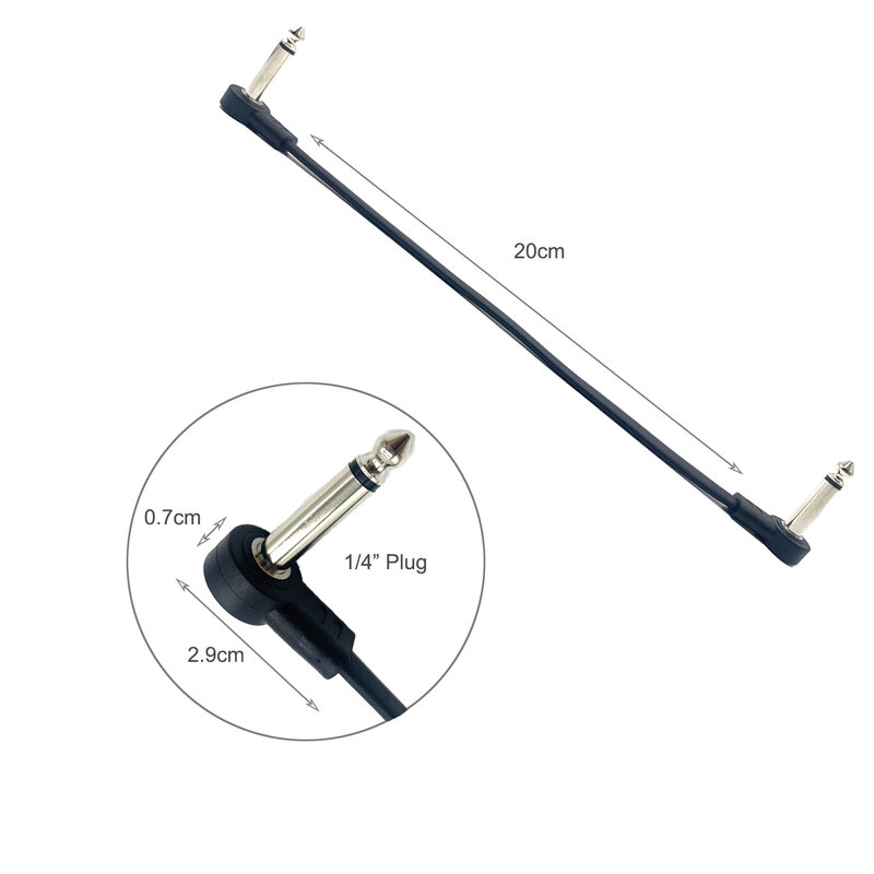 Câble de raccordement plat anti-bruit, 24 AWG, 4 pouces, 10 cm, 1/4 pouces, kit de connecteurs à angle droit, pédale d'effet électrique, ensemble de 4 pièces