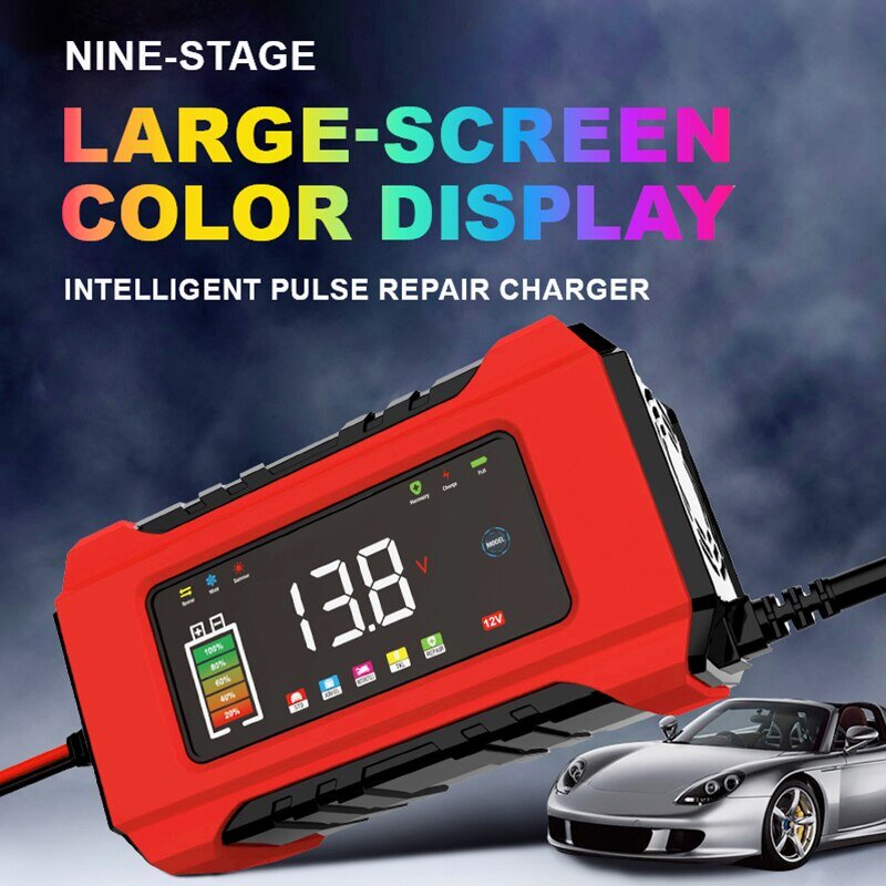 Chargeur de batterie de voiture entièrement automatique, réparation d'impulsions, chargeur de batterie LCD, charge intelligente au plomb pour moto automatique, 12V SnapFully