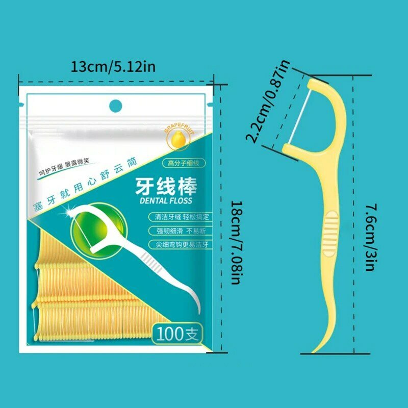 100Pcs Dental Floss Mint Flavor Mini Flosser With Toothpick Polymer Thread For Teeth Ultra-fine Flat Line Teeth Cleaning