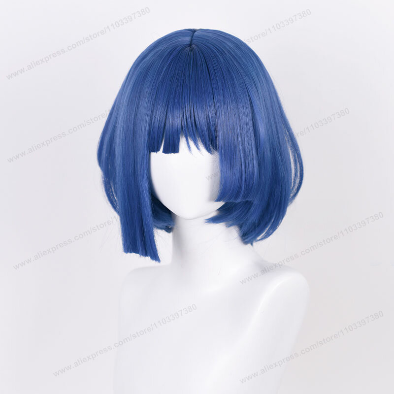 Peluca de Cosplay de Anime Yamada Ryo para mujer, cabello azul y gris con horquilla, resistente al calor, pelucas de fiesta + gorro de peluca, 30cm