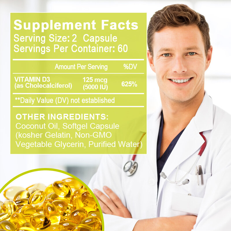 Добавка с витамином D-Иммунная поддержка, здоровье мышц и костного здоровья, капсулы с витамином D3 50000 IU
