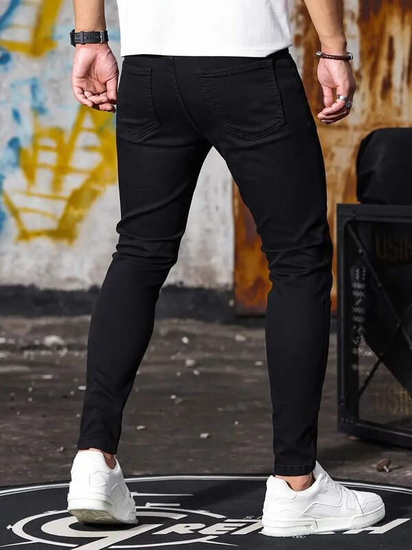 Jeans Stretch com zíper retrô lavando roupa masculina, calça lápis, casual, slim fit, plus size, jeans, skinny, calças masculinas