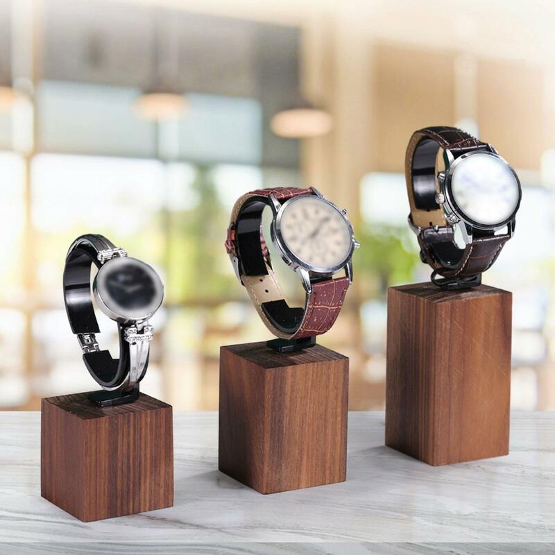 Jam tangan Tampilan berdiri C bentuk multifungsi, alat peraga fotografi dasar kayu rak elegan untuk lemari pamer toko