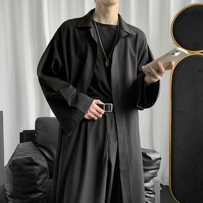 เสื้อคลุมเสื้อฝนยาวสไตล์เกาหลีแนวสตรีทเสื้อคาร์ดิแกนแนวฮิปฮอปพังค์แนวสตรีทเสื้อเคปขนาด M 3XL สีดำ/ สีเทา