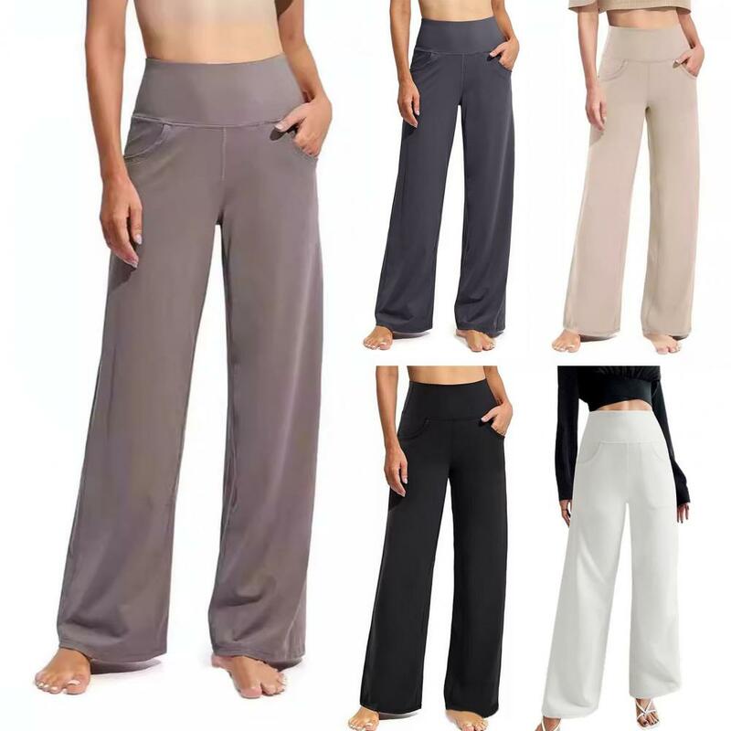 High Tummy Control Pants Stylish Women's High Waist Yoga Pants with Side Pockets Loose Fit Wide Leg Trousers for Casual Wear