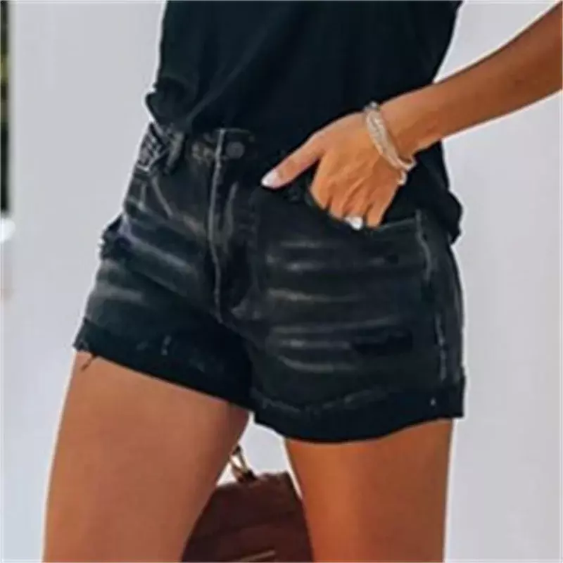 Frauen hohe Taille Vintage gebrochene Löcher Denim Shorts Quaste Hosen Beine Dreiviertel Hosen weibliche Mini Jeans Trend Streetwear 24