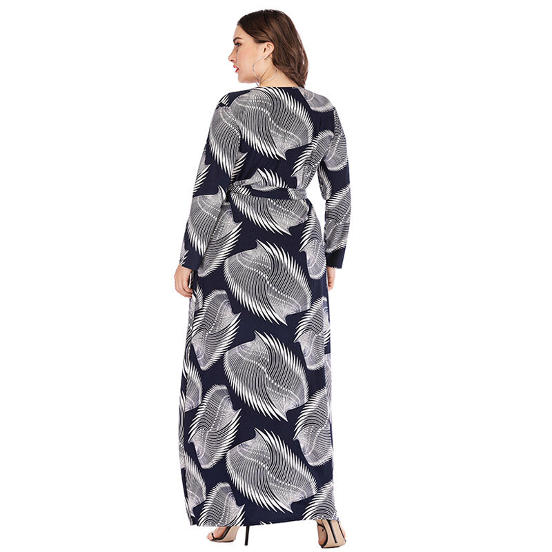 Robe longue imprimée à manches longues pour femme, tenue de soirée élégante, col en v, grande taille, printemps, automne, 2023