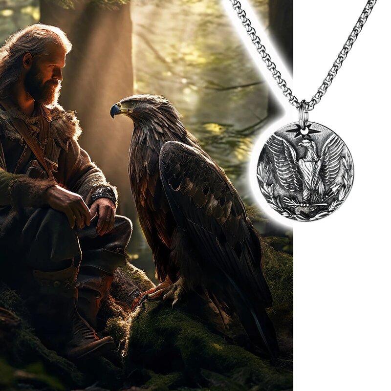 Viking Eagle Stainless Steel Pendant Necklace Men's Cyclist Circle Brand Jewelry Accessories Party Birthday Gift