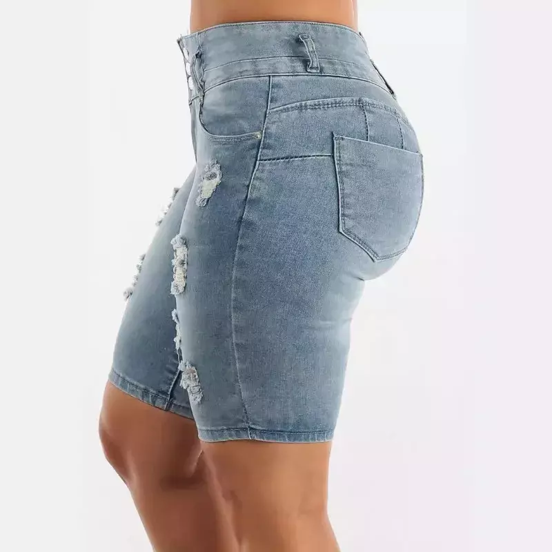Jeans femininos rasgados de cintura alta, shorts jeans sexy, calças casuais de emagrecimento, elasticidade de temperamento, calças femininas de elevação de bumbum, nova moda