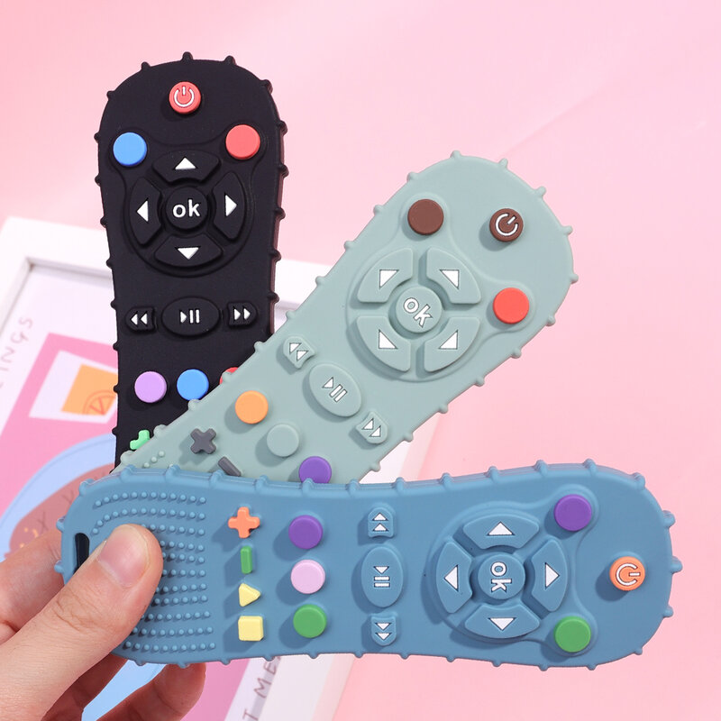 노벨티 실리콘 시뮬레이션 TV 리모컨 모양 진정 장난감, 아기 식품 등급 티저 스틱, 어린이 감각 교육 완구