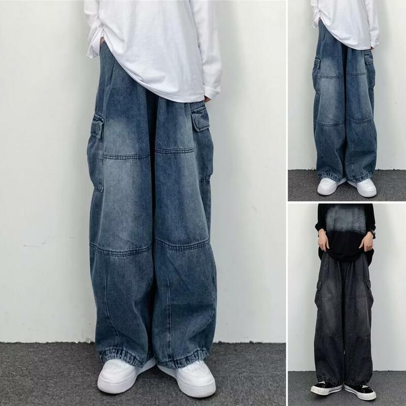 Jeans largos para mulheres, calça reta de perna larga, streetwear de cintura alta, azul escuro e marrom, harajuku, anos 90