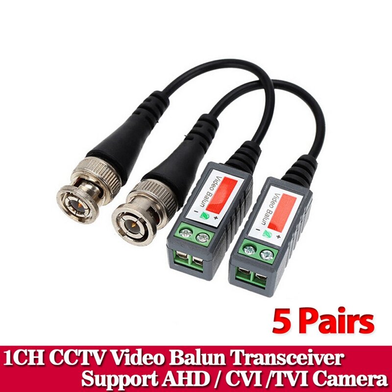 Balun vidéo CCTV, accessoires CCTV, émetteurs-récepteurs passifs, distance 2000 fédération, UTP Balun, câble BNC, câble CAT5, 10 pièces