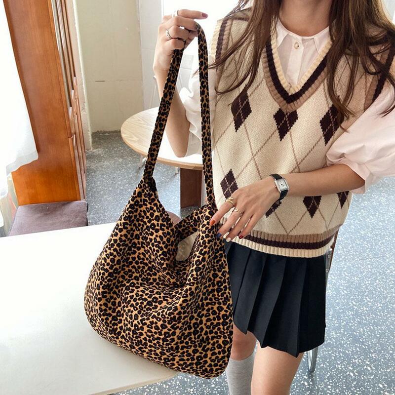 Женская сумка с леопардовым принтом, вместительная сумка через плечо, корейская модная универсальная Повседневная Холщовая Сумка