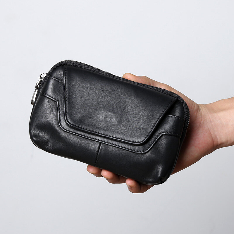 Torba na telefon komórkowy z prawdziwej skóry dla mężczyzn noszących skórzany pas biodrowy wielofunkcyjna pozioma torba na telefon komórkowy torba ze skóry bydlęcej