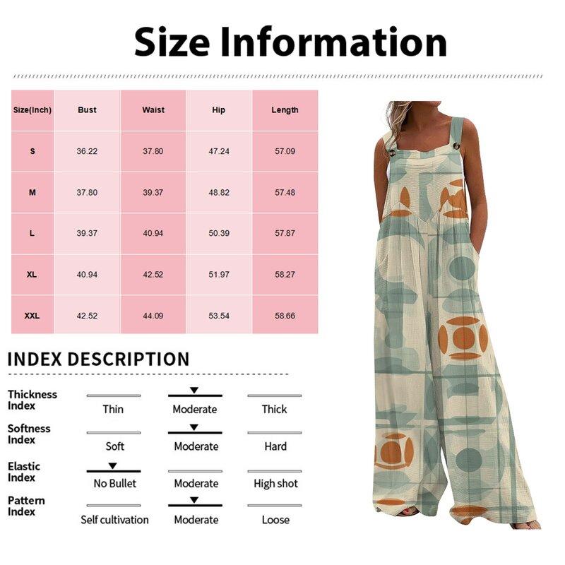 Womens Overalls Casual Print Wide Leg Jumpsuits Bib Rompers Sleeveless Straps With Pockets Outfits macacão feminino 점프슈트 여성