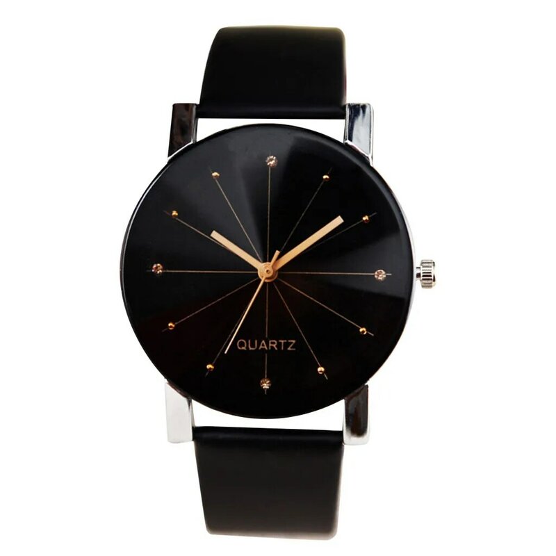 Relógio de quartzo com pulseira de couro masculino e feminino, relógio de pulso, simples, linha, amantes, analógico, mostrador grande, moda