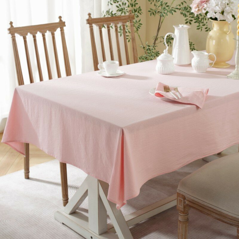 Однотонная хлопковая скатерть для стола, простой плиссированный Хлопковый чехол для стола, для ресторана, кухни, украшение для праздничного стола, 100%