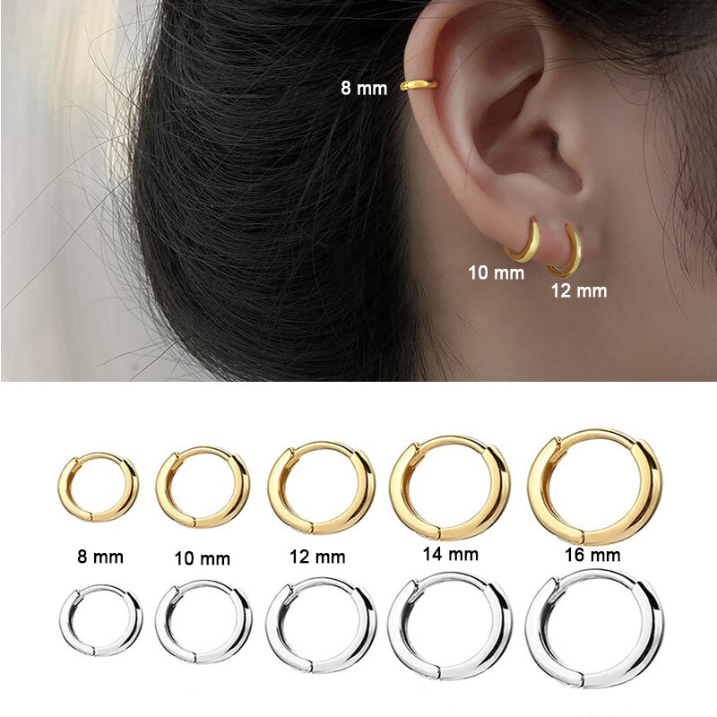10pcs Small Hoop Earrings Women Men Gold Silver Color Stainles Steel Round Earrings Circle Anti-allergy Pendientes Mujer 2022