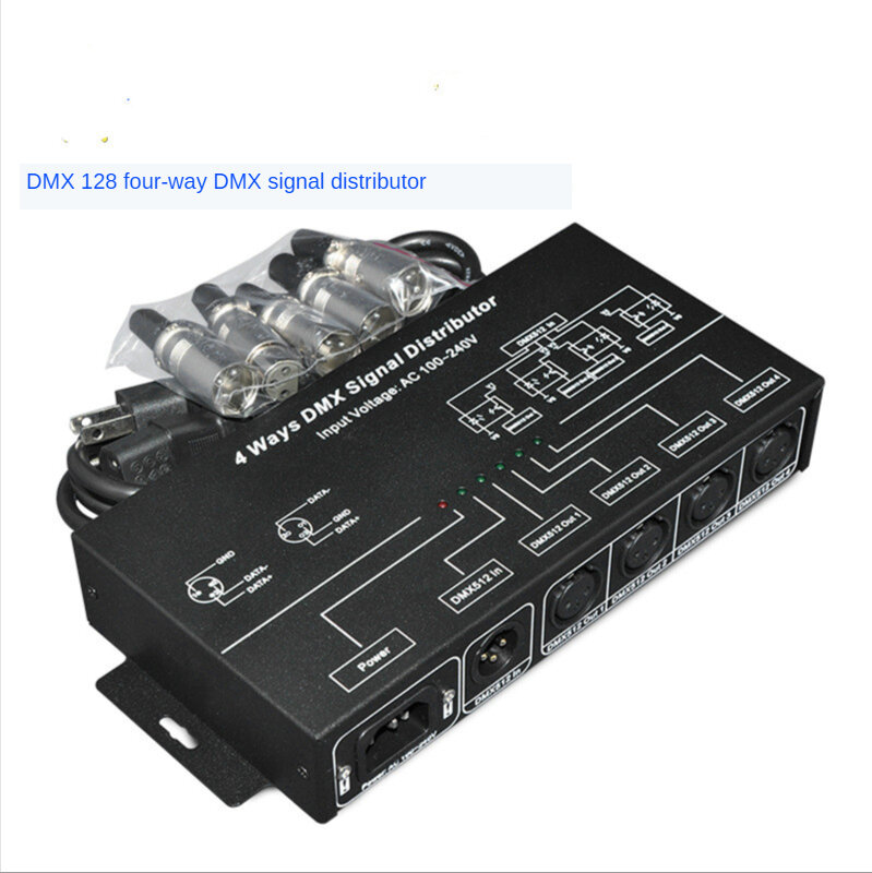 Amplificador de señal DMX, repetidor, divisor DMX, 4 puertos de salida, CA 100-240V, controlador DMX 512