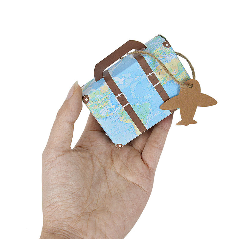 5/10pcs Mini valigia da viaggio scatola di caramelle di carta con etichetta decorazione per feste di compleanno di nozze bomboniere confezioni regalo forniture