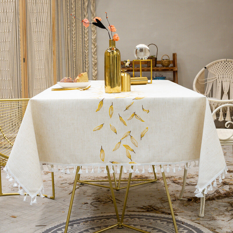 Pano de mesa retângulo à prova de óleo à prova de derramamento impermeável toalha de mesa decorativa de tecido capa de mesa com borla