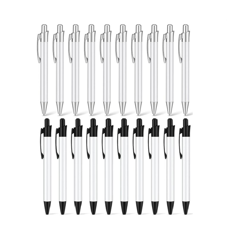 20 Pcs Blank Heat Transfer Pen Sublimation Ballpoint Pen With Shrink Wrap Aluminum Customized Clip Pen