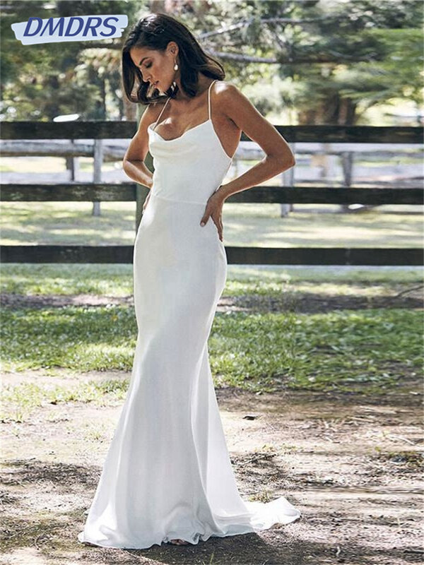 Gaun pengantin seksi gaun pernikahan Boho putri duyung untuk wanita gaun pengantin pantai sifon punggung terbuka tali 2023 Vestidos De Noiva