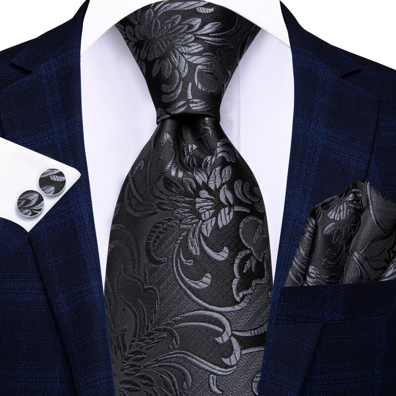 Hi-Tie-Corbata de negocios Floral negra para hombre, corbata de Jacquard de 8,5 cm, accesorio de uso diario, corbata, pañuelo para fiesta de boda, gemelos, venta al por mayor